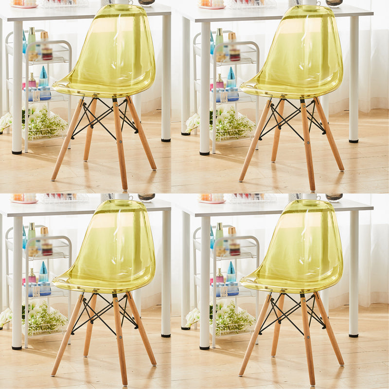 Scandinavian Plastic Dining Room Side Chair Solid Back Chair with Wood Legs