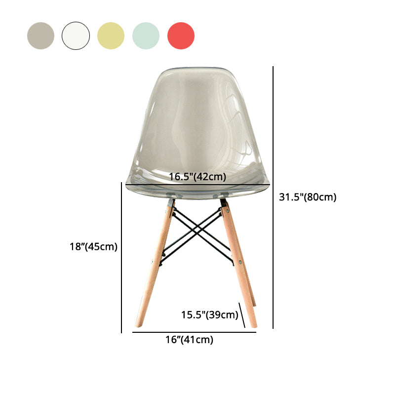 Scandinavian Plastic Dining Room Side Chair Solid Back Chair with Wood Legs