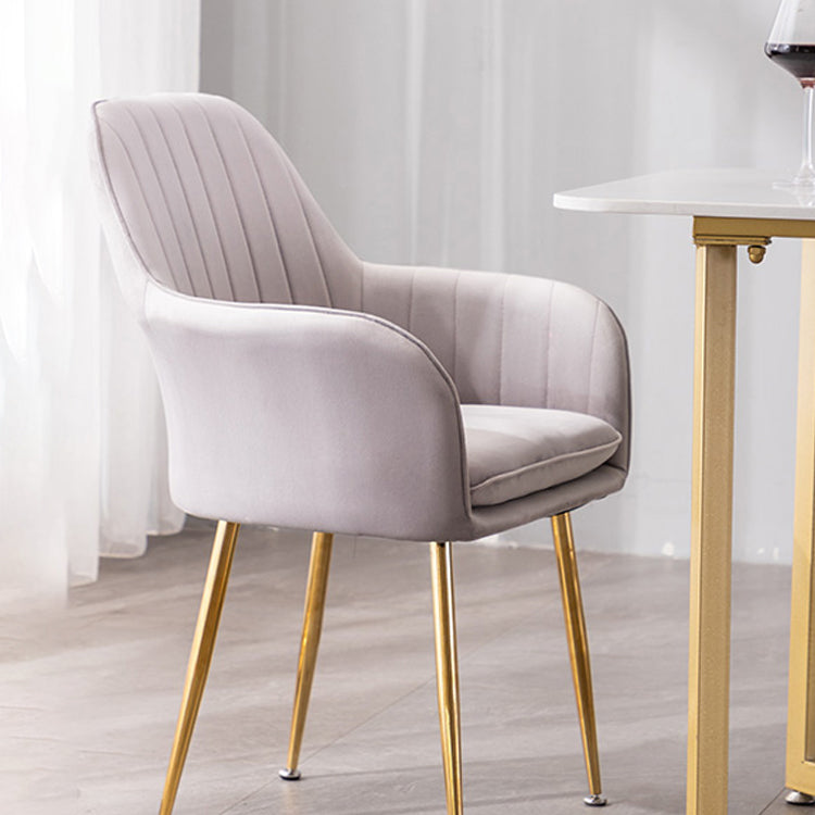 Nordic Glam Style Dining Chair Arm Side Chair with Metal Legs