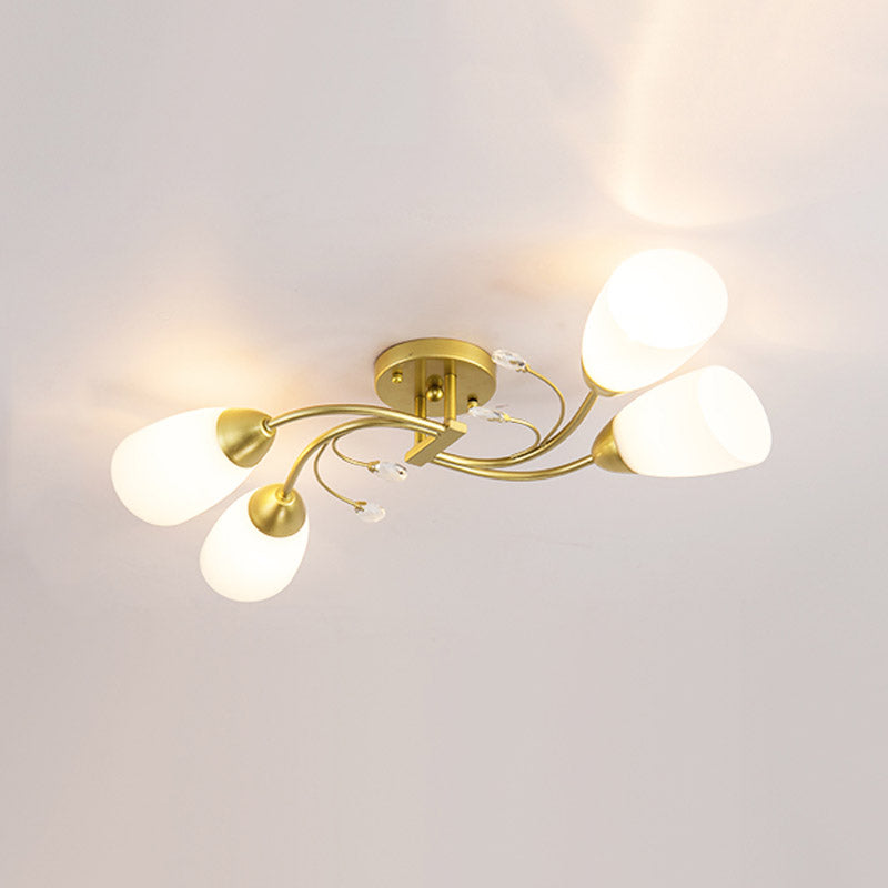 Traditionele semi-flush lamp Multi-head slaapkamer plafondverlichting met belglasschaduw