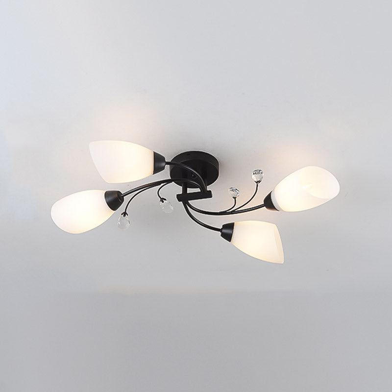 Traditionele semi-flush lamp Multi-head slaapkamer plafondverlichting met belglasschaduw