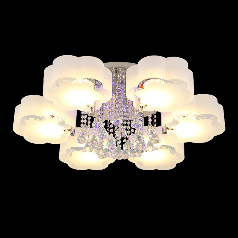 Lampada in metallo in metallo argento moderno illuminazione a soffitto per camera da letto multipla con tonalità di vetro