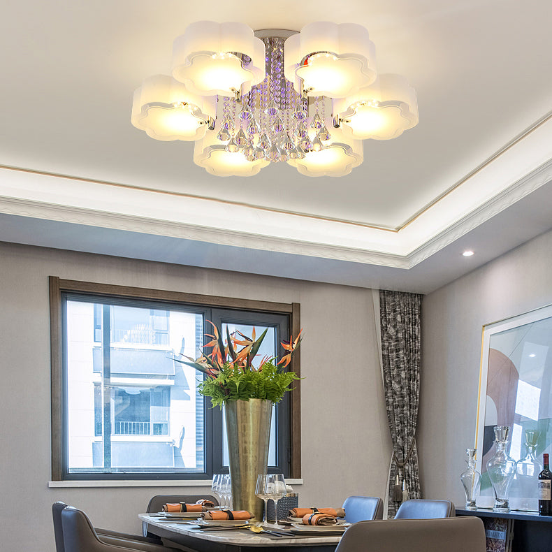 Lampada in metallo in metallo argento moderno illuminazione a soffitto per camera da letto multipla con tonalità di vetro