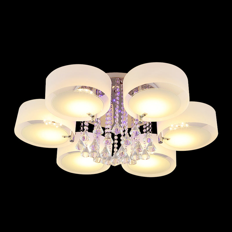 Lampada in metallo in metallo argento moderno illuminazione a soffitto per camera da letto multipla con tonalità di vetro