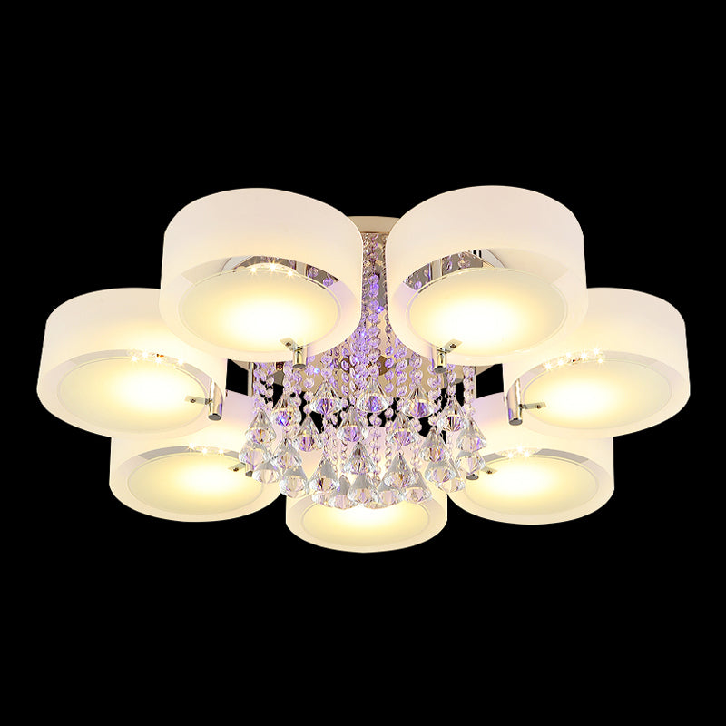 Lampada in metallo in metallo argento moderno illuminazione a soffitto per camera da letto multipla con tonalità di vetro