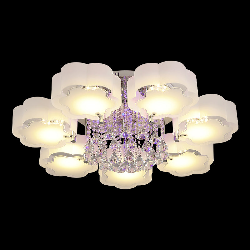 Lampada in metallo in metallo argento moderno illuminazione a soffitto per camera da letto multipla con tonalità di vetro