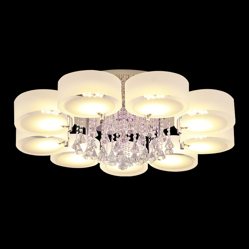 Lampada in metallo in metallo argento moderno illuminazione a soffitto per camera da letto multipla con tonalità di vetro