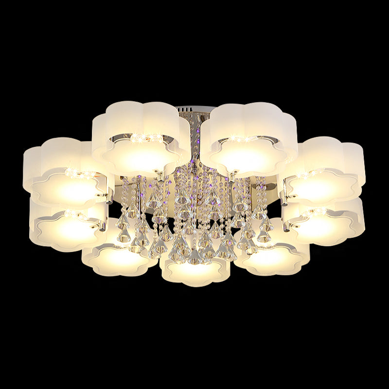 Lampada in metallo in metallo argento moderno illuminazione a soffitto per camera da letto multipla con tonalità di vetro