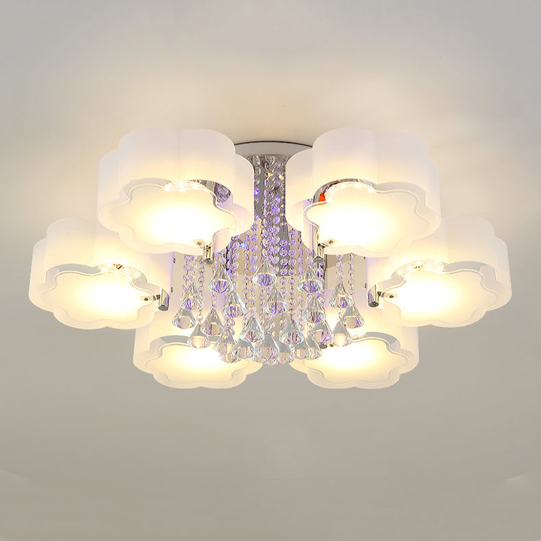 Lampada in metallo in metallo argento moderno illuminazione a soffitto per camera da letto multipla con tonalità di vetro