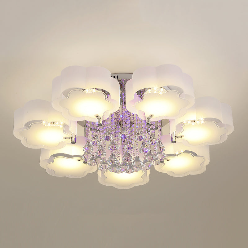 Lampada in metallo in metallo argento moderno illuminazione a soffitto per camera da letto multipla con tonalità di vetro