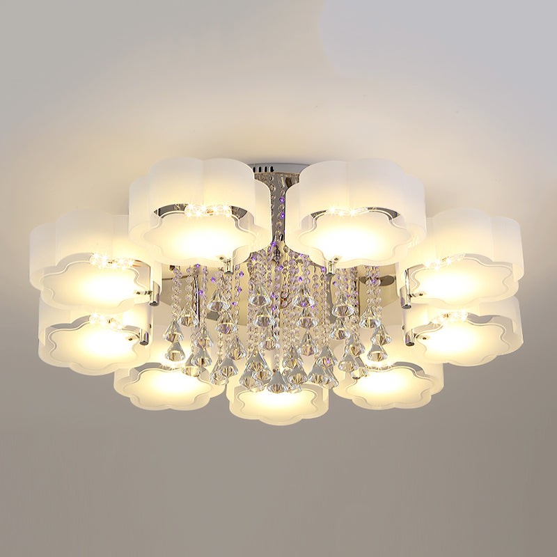 Lampada in metallo in metallo argento moderno illuminazione a soffitto per camera da letto multipla con tonalità di vetro