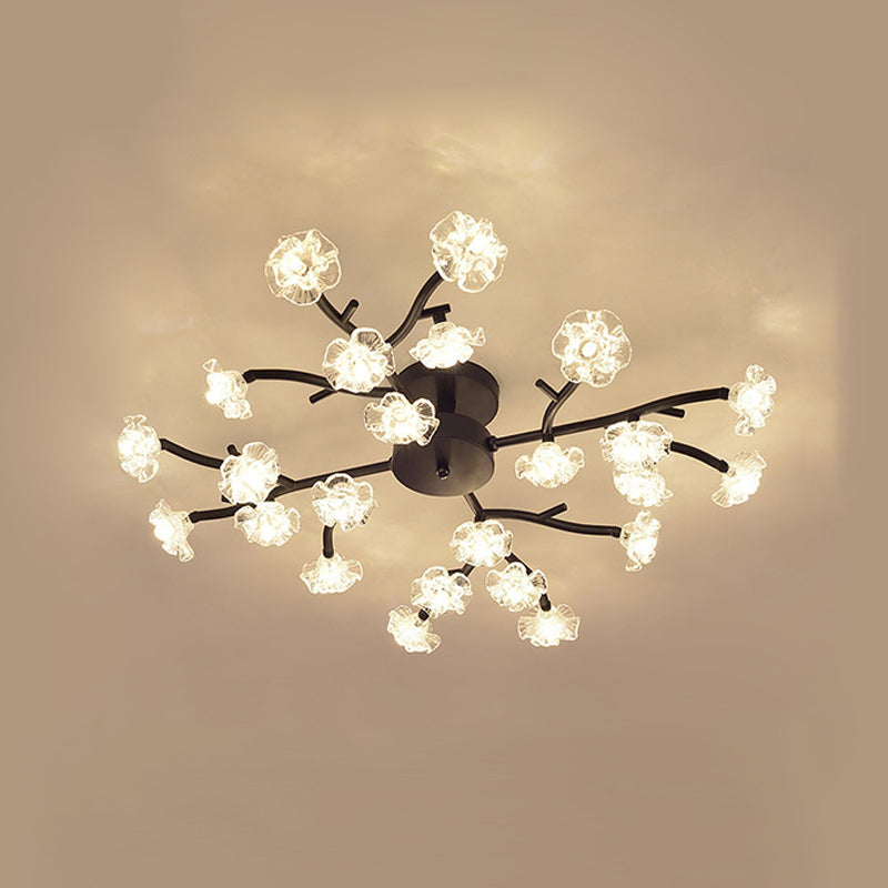 Lampada in metallo moderno a filo in metallo Multi-testa Accensione del soffitto camera da letto con tonalità di vetro