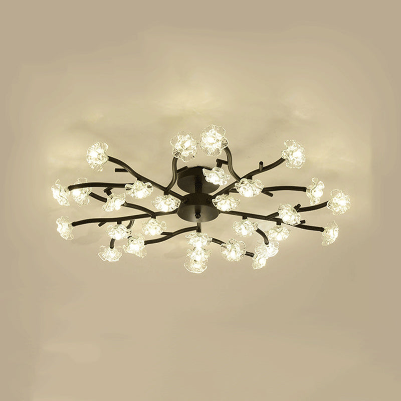 Lampada in metallo moderno a filo in metallo Multi-testa Accensione del soffitto camera da letto con tonalità di vetro