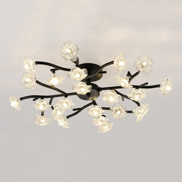 Lampada in metallo moderno a filo in metallo Multi-testa Accensione del soffitto camera da letto con tonalità di vetro