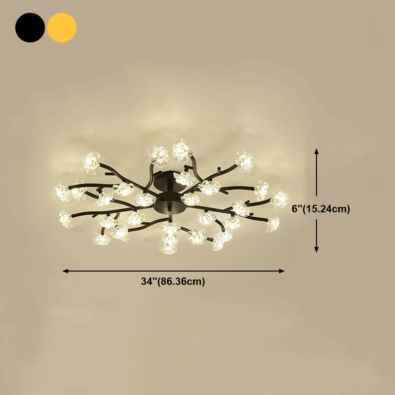 Lampada in metallo moderno a filo in metallo Multi-testa Accensione del soffitto camera da letto con tonalità di vetro