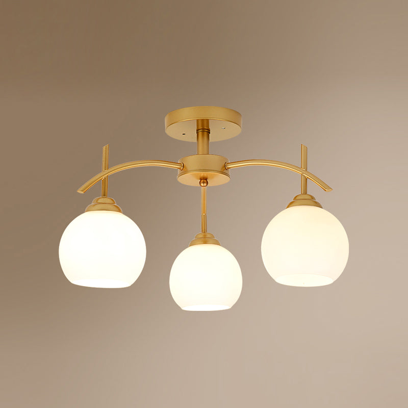 Traditionele metalen semi-spoellamp Multi-head plafondverlichting met Globe Glass Shade