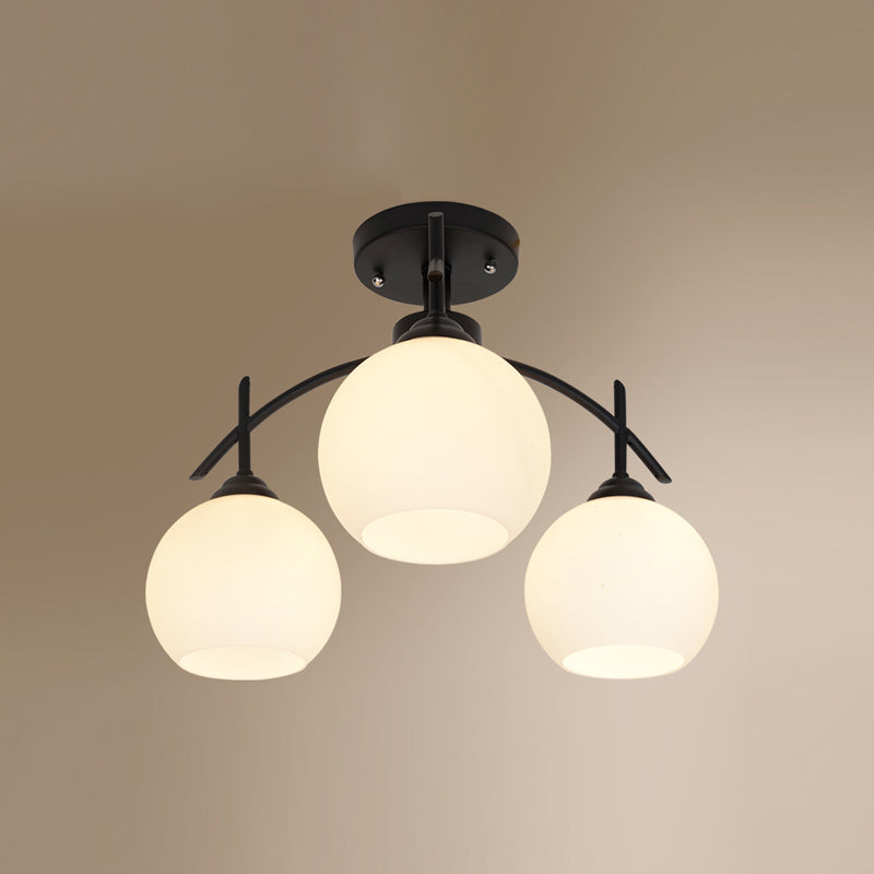 Traditionele metalen semi-spoellamp Multi-head plafondverlichting met Globe Glass Shade