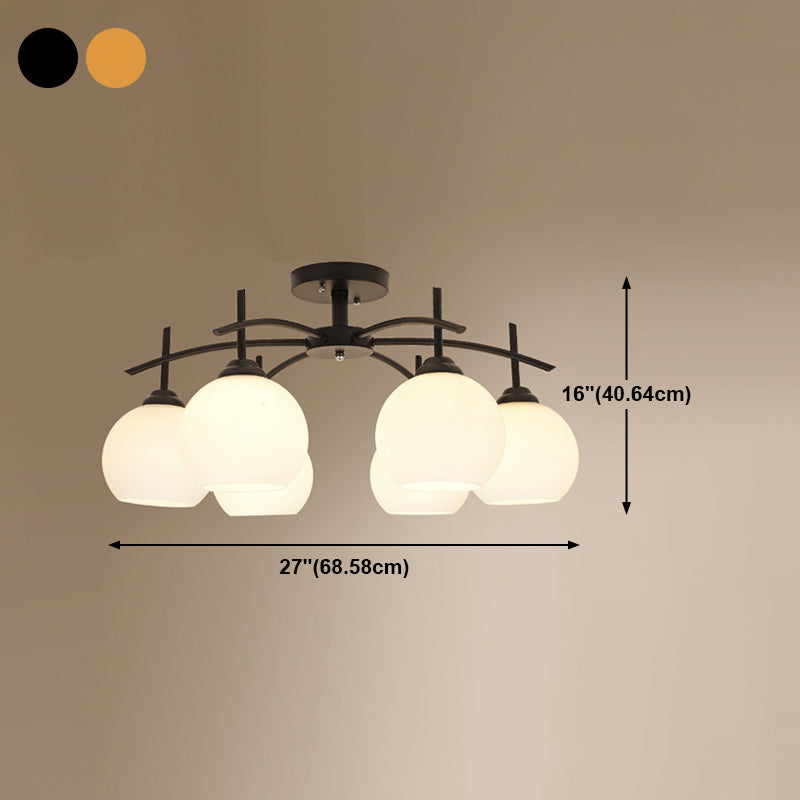 Lámpara de techo múltiple de la lámpara de semi lavado de metal tradicional con sombra de vidrio de globo