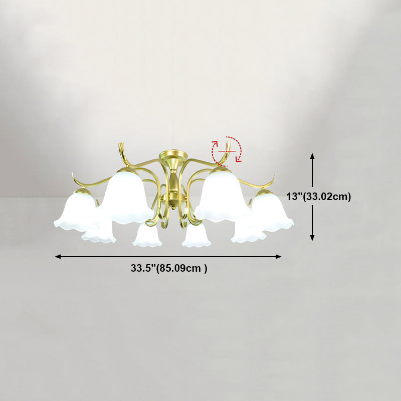 Gold Semi Flush Lamp Traditional Multi-Head Bedroom Ceiling Lighting with Glass Shade