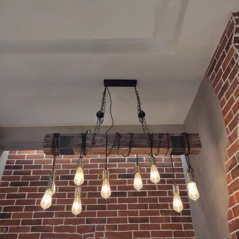 Industrial Style Linear Hanging Pendant Lights Wood Pendant Light Fixtures