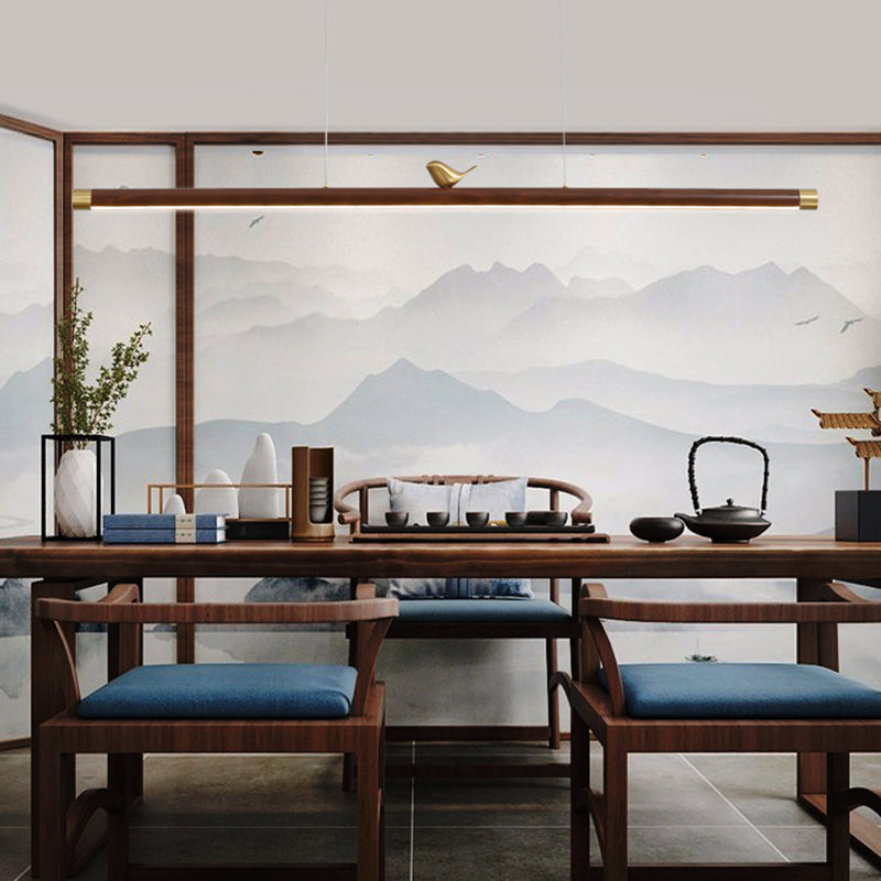 Contemporary Kitchen Pendant Light Linear Ceiling Pendant Light Wood 1 Light