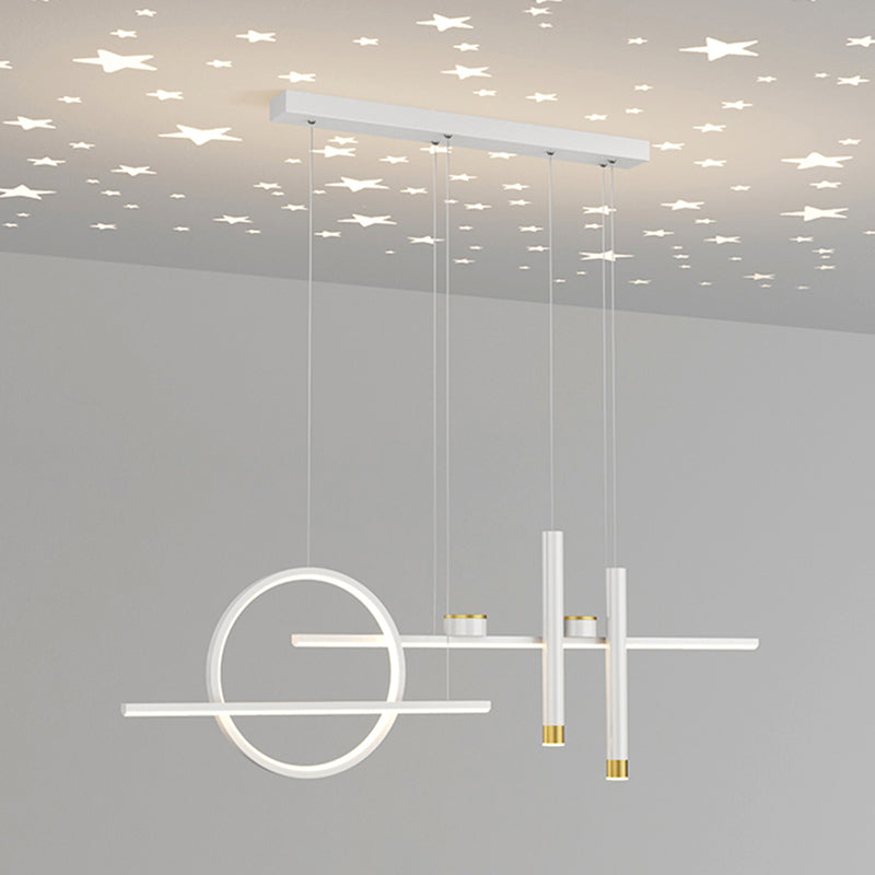 Zeitgenössische Insel Leicht lineares Metall 5 hellinsel Kronleuchter Lichter
