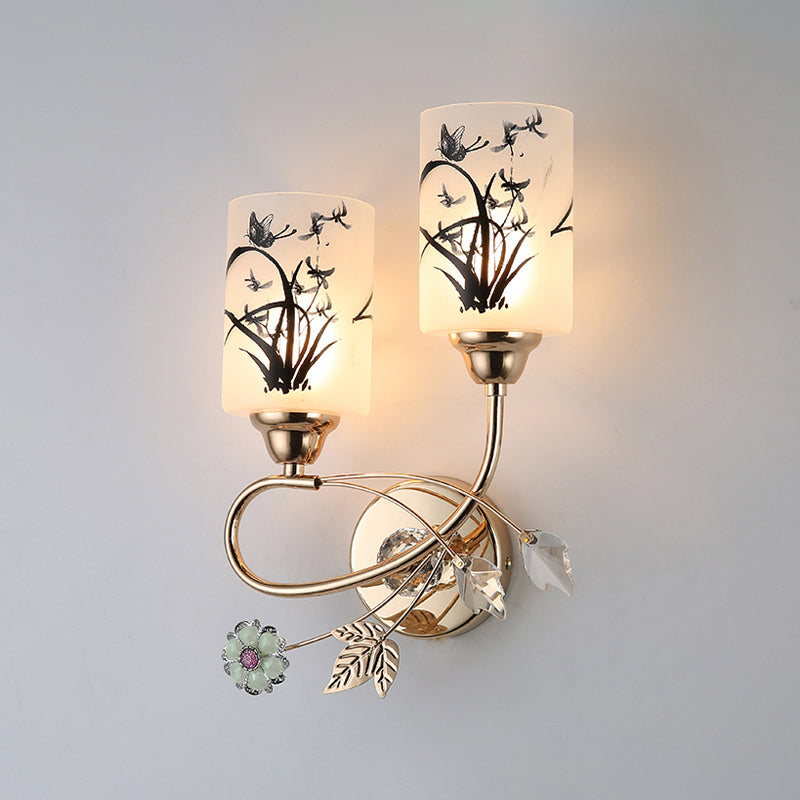 Handpachtglaszylindrische Wandlampe moderne 2 Lichter Gold Leuchtenlicht