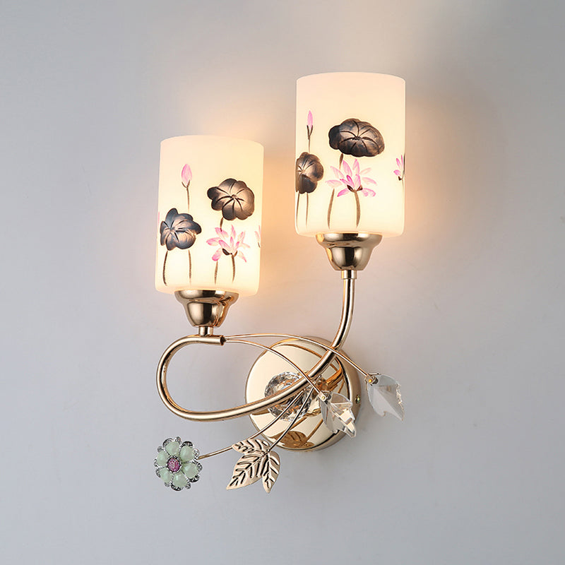 Handpachtglaszylindrische Wandlampe moderne 2 Lichter Gold Leuchtenlicht