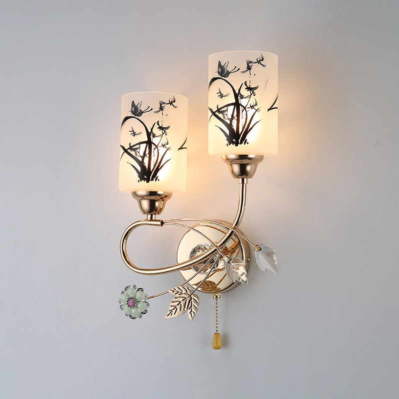 Handpachtglaszylindrische Wandlampe moderne 2 Lichter Gold Leuchtenlicht