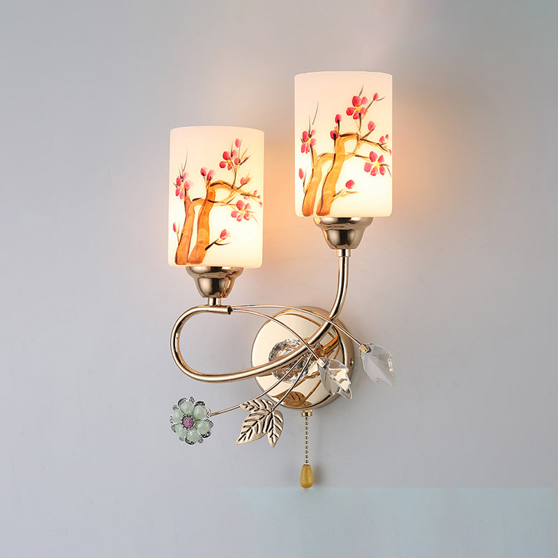 Handpachtglaszylindrische Wandlampe moderne 2 Lichter Gold Leuchtenlicht