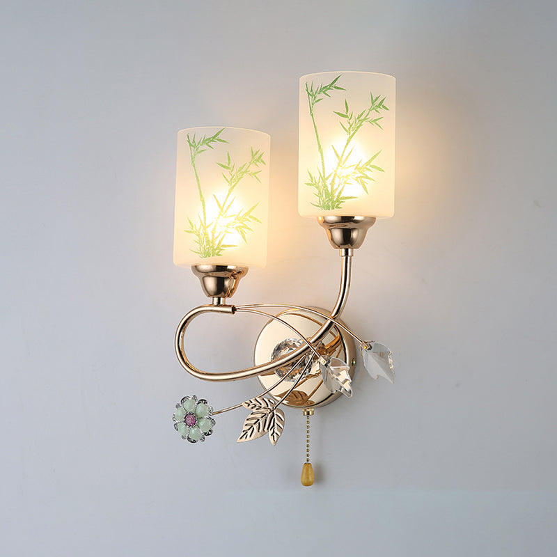Handpachtglaszylindrische Wandlampe moderne 2 Lichter Gold Leuchtenlicht