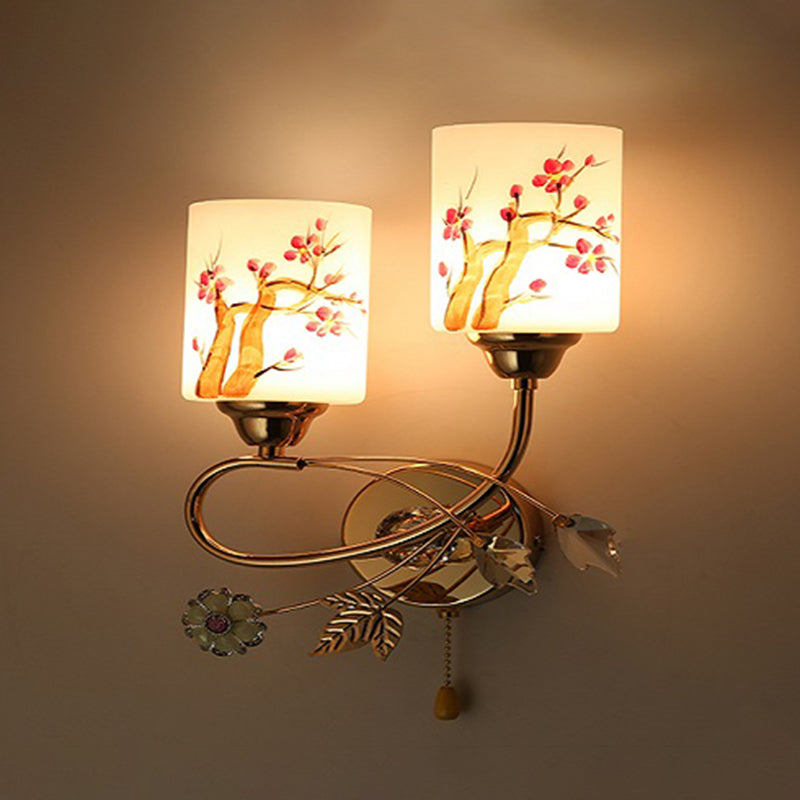Handpachtglaszylindrische Wandlampe moderne 2 Lichter Gold Leuchtenlicht