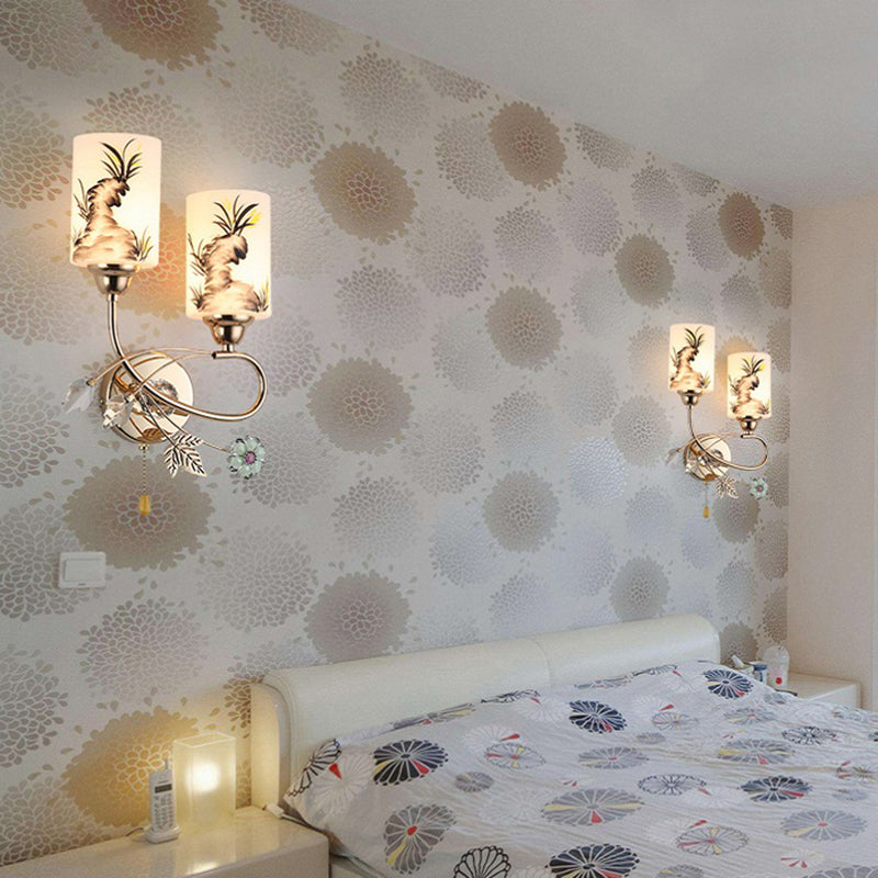 Handpachtglaszylindrische Wandlampe moderne 2 Lichter Gold Leuchtenlicht