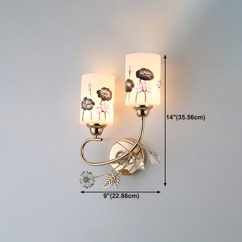 Handpachtglaszylindrische Wandlampe moderne 2 Lichter Gold Leuchtenlicht