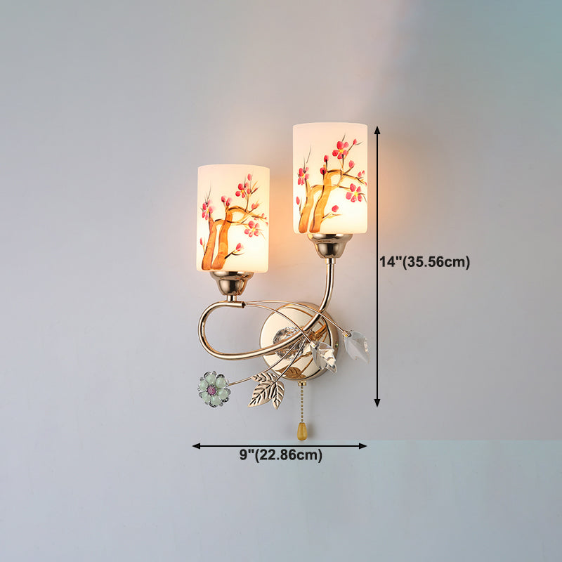 Handpachtglaszylindrische Wandlampe moderne 2 Lichter Gold Leuchtenlicht