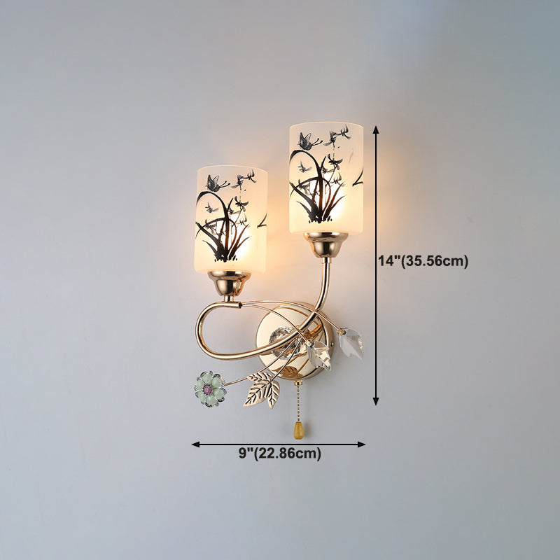 Handpachtglaszylindrische Wandlampe moderne 2 Lichter Gold Leuchtenlicht