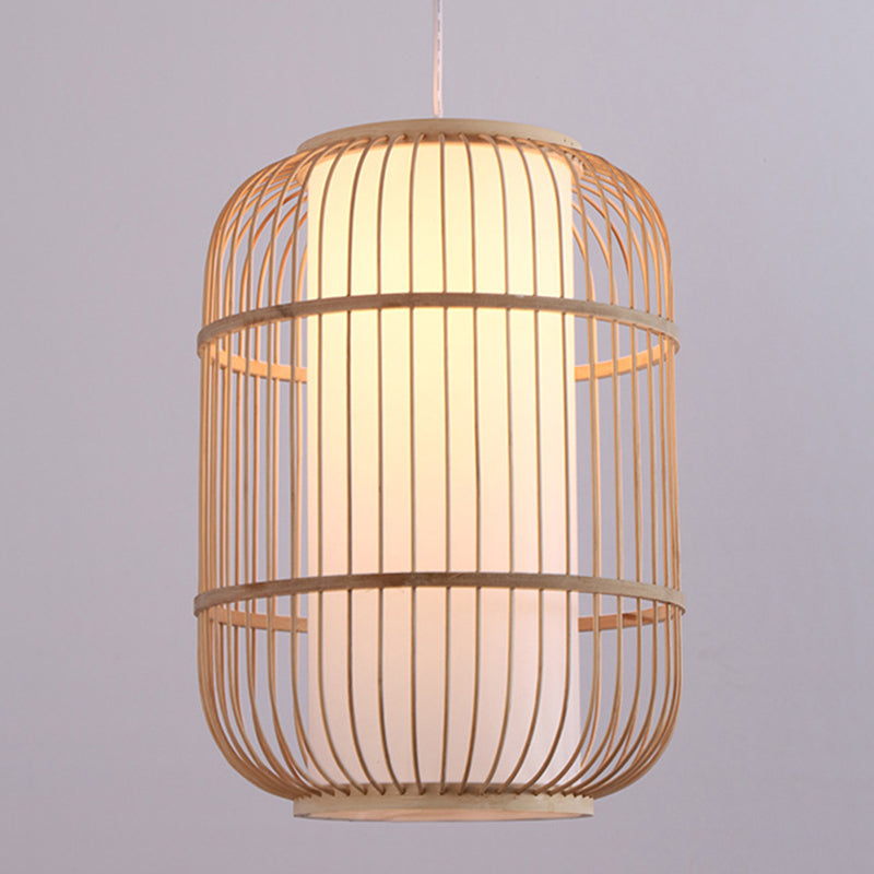 Asia a 1 luce giù illuminazione in bambù cilindro sospeso a sospensione per la sala da tè