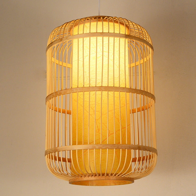 Azië 1-licht naar beneden verlichting bamboe cilinderhangende hanglamp voor theesalon