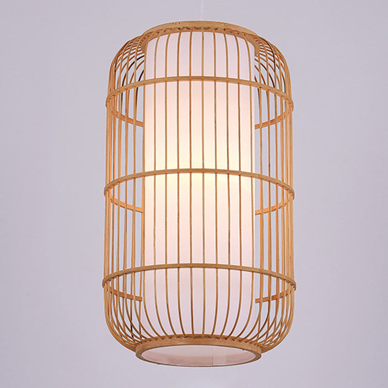 Asia 1-Light Down Lighting Bamboo Cylinder Hanging Pendant Light for Tea Room