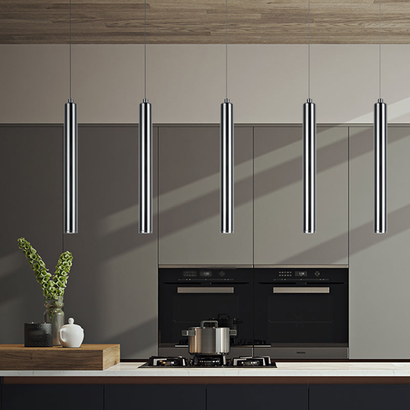 Zeitgenössischer Stil Zylinderform Pendelleuchte Leuchtmetall 1 Leichte Hanglampe in Silber