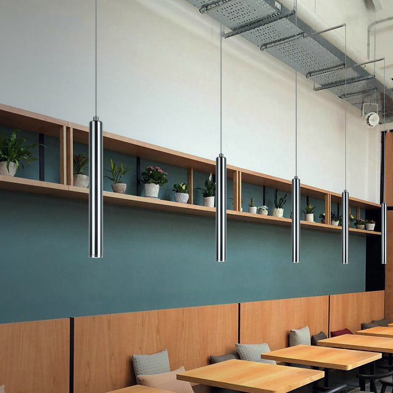 Zeitgenössischer Stil Zylinderform Pendelleuchte Leuchtmetall 1 Leichte Hanglampe in Silber
