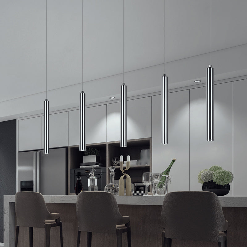 Zeitgenössischer Stil Zylinderform Pendelleuchte Leuchtmetall 1 Leichte Hanglampe in Silber