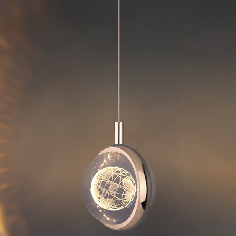 1-Light Modern Crystal Pendant Light Globe LED Hanging Pendant for Bedroom