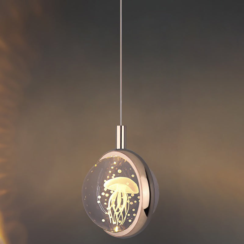 1-Light Modern Crystal Pendant Light Globe LED Hanging Pendant for Bedroom