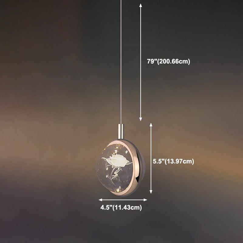 1-Light Modern Crystal Pendant Light Globe LED Hanging Pendant for Bedroom