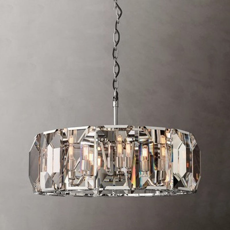 Modern Style Drum Shaped Chandelier Clear Crystal Chandelier for Bedroom