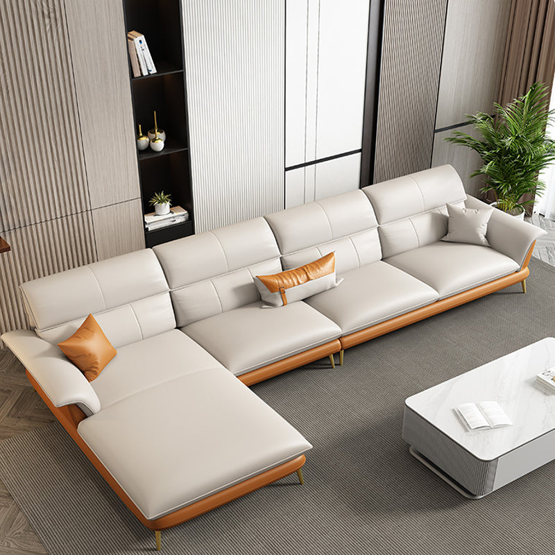 Modern Cream Genuine Leather Pillow Top Arm Sofa/Sectional for Living Room