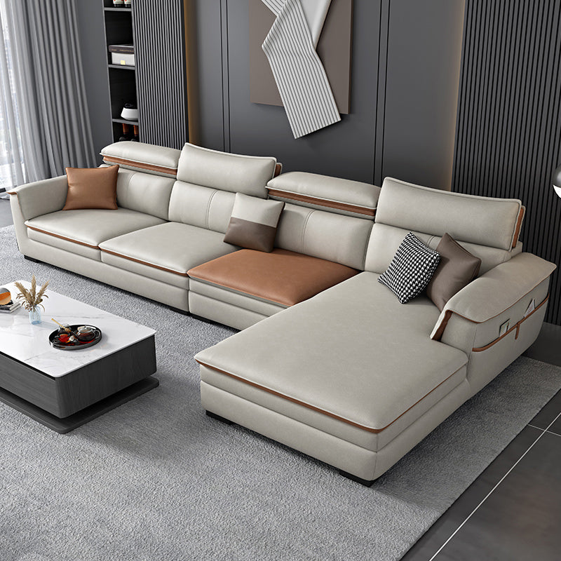 Faux Leather Pillow Top Arm Sectional with Adjustable Pillowed Back Cushions