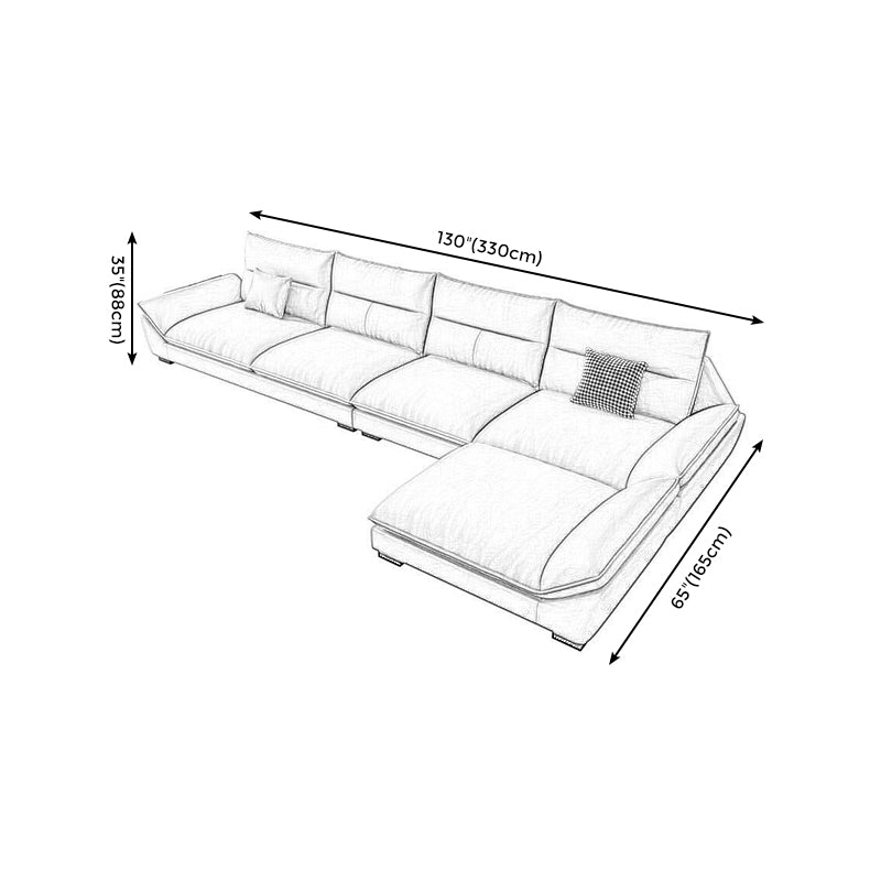 Flared Arm Beige Sectional Sofa with Chaise Pillowed Back Cushions Couch Sectional