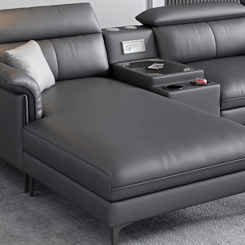 Dark Gray Modern Pillow Top Arm Sectional with Removable Cushions for Living Room